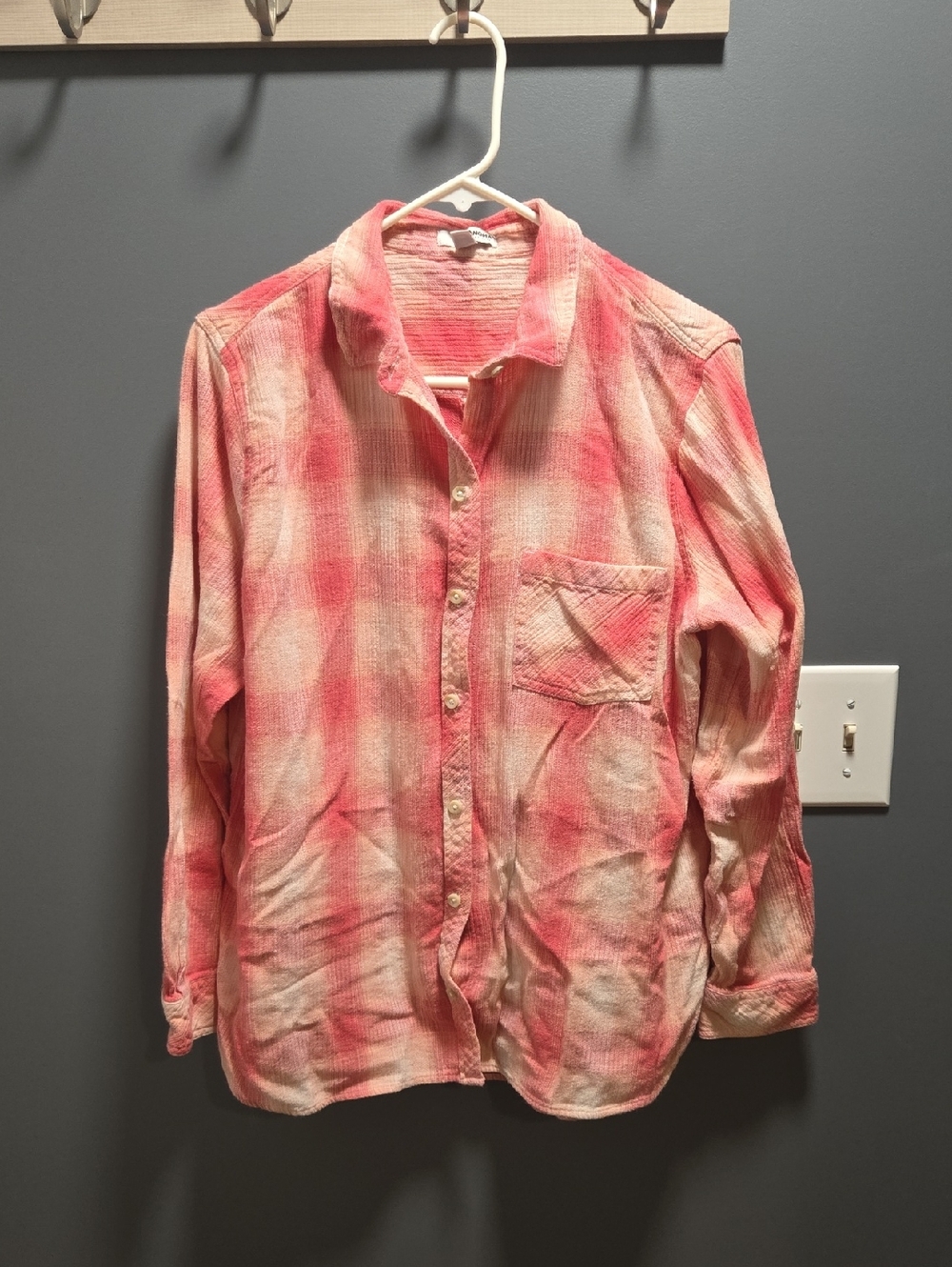 Sonoma Pink and Cream Plaid Long-Sleeve Button-Up Shirt